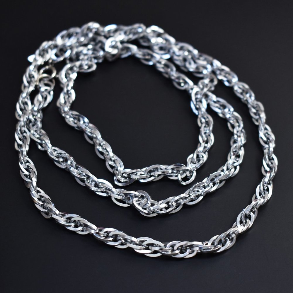 Long chain necklace silver tone, thick casual link necklace, vintage jewelry